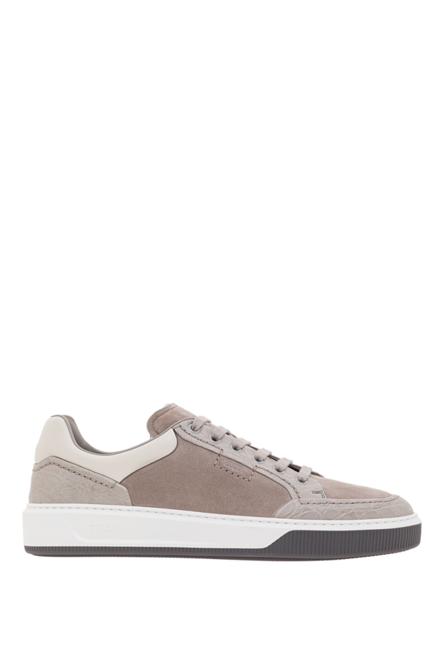 Zilli men's beige suede and caiman leather sneakers 192414 - photo 1