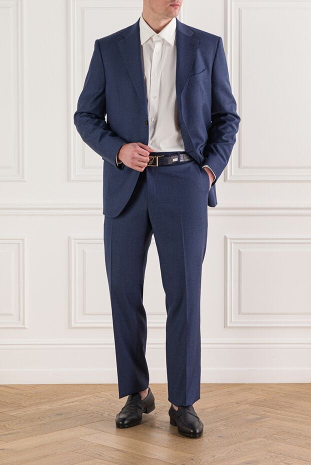 Kiton solid blue two-piece suit made of premium wool fabric 192416 - photo 2