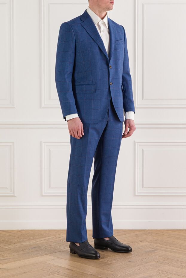 Brioni blue wool two-piece suit in an elegant burgundy check 192418 - photo 3