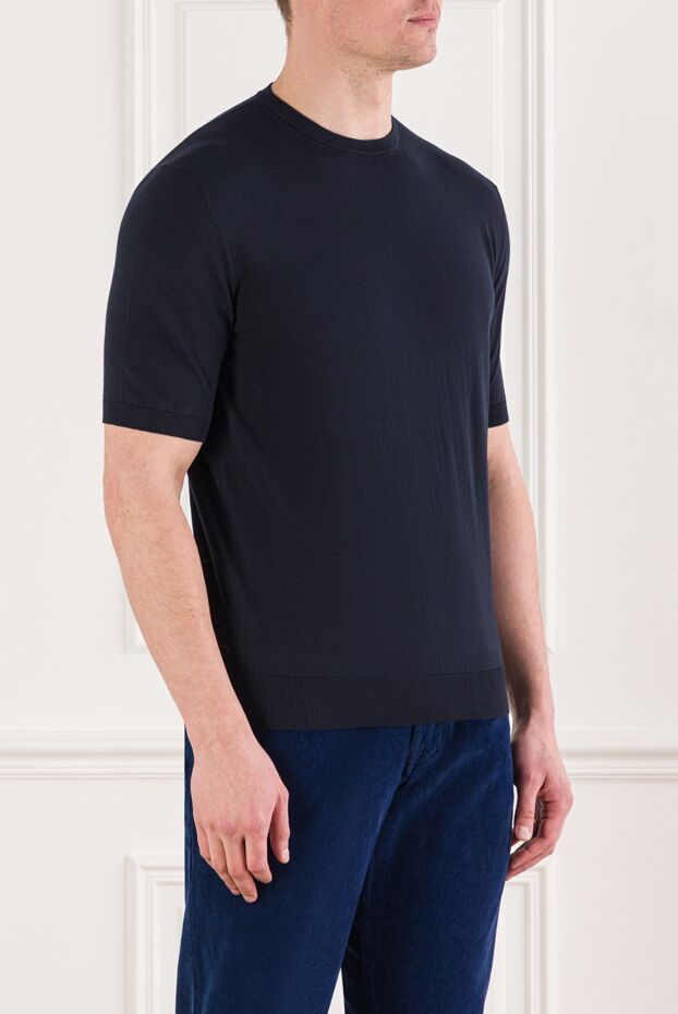 Cesare di Napoli трикотажний джемпер темно-синього кольору з коротким рукавом 192445 - фото 3