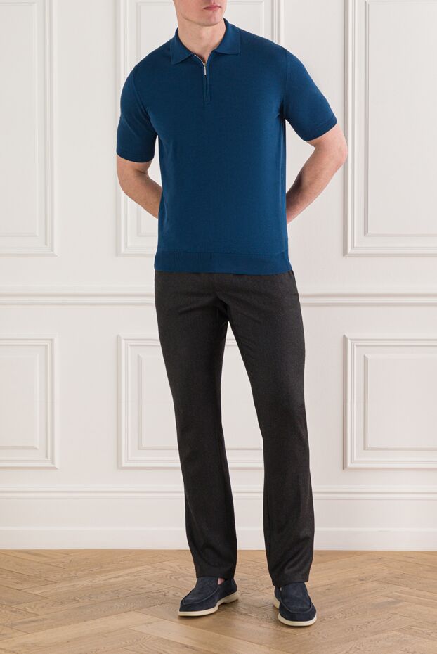 Cesare di Napoli men's blue cotton polo shirt with zip 192474 - photo 2