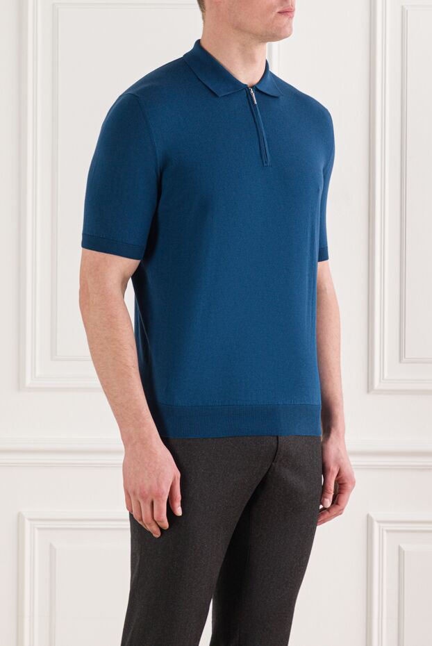 Cesare di Napoli men's blue cotton polo shirt with zip 192474 - photo 3