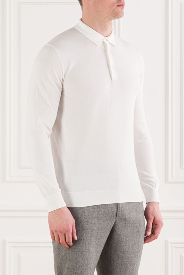 Cesare di Napoli men's long sleeve polo shirt in soft white cotton 192481 - photo 3