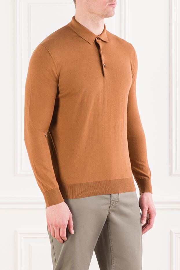 Cesare di Napoli long sleeve cotton polo shirt in a warm caramel tone 192483 - photo 3