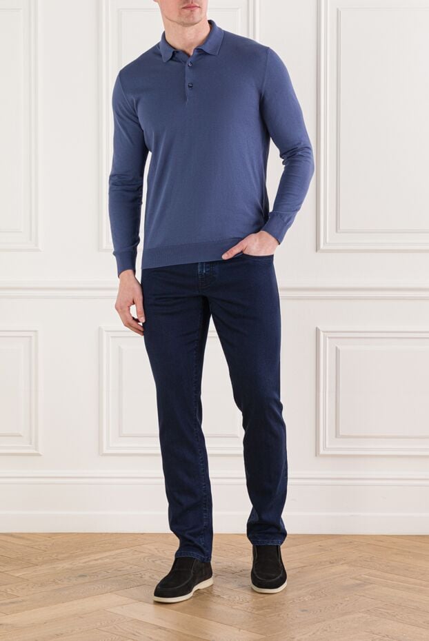 Cesare di Napoli basic men's blue polo shirt with long sleeves 192485 - photo 2