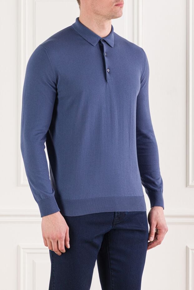 Cesare di Napoli basic men's blue polo shirt with long sleeves 192485 - photo 3