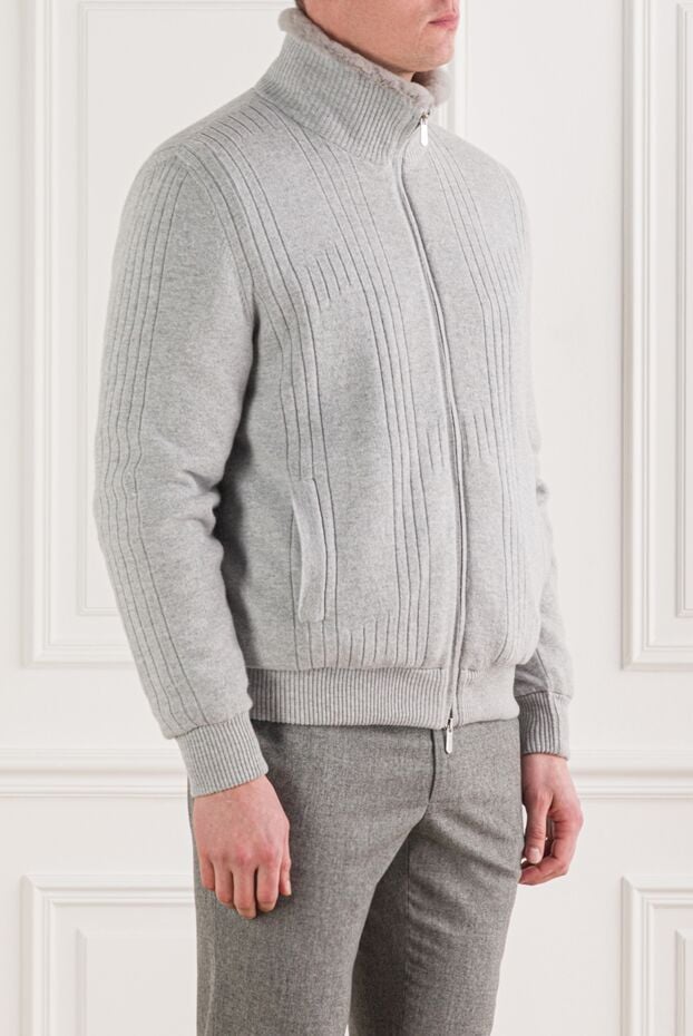 Svevo men's gray cashmere cardigan jacket with fur 192534 - photo 3