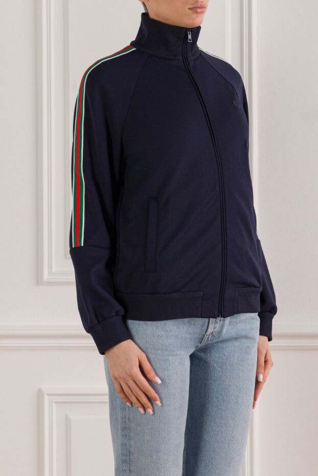 Gucci женский свитшот трикотажный с фирменными полосками web на рукавах 192545 - фото 3