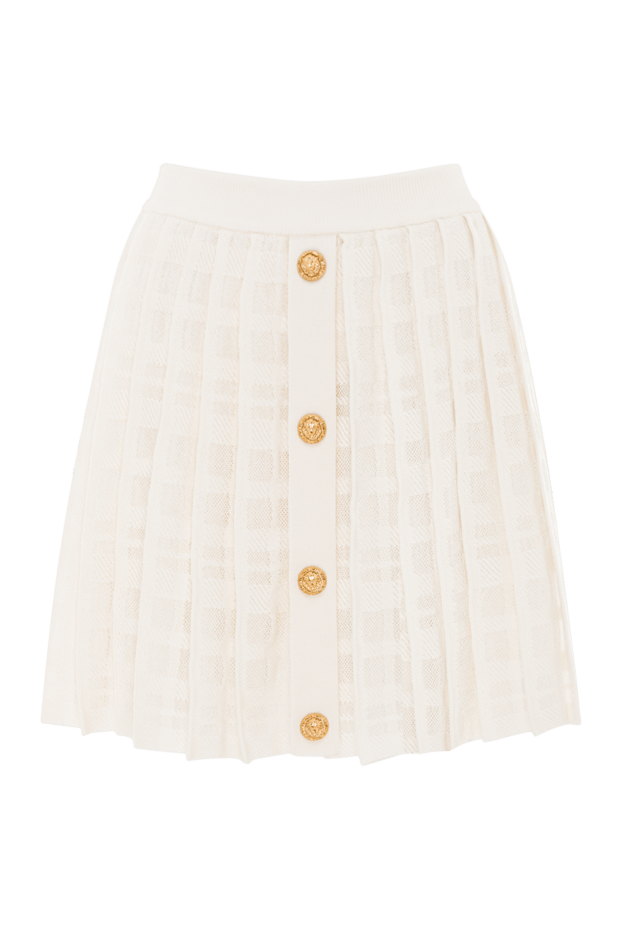 Balmain короткая плиссированная юбка из клетчатого белого трикотажа 192549 - фото 1