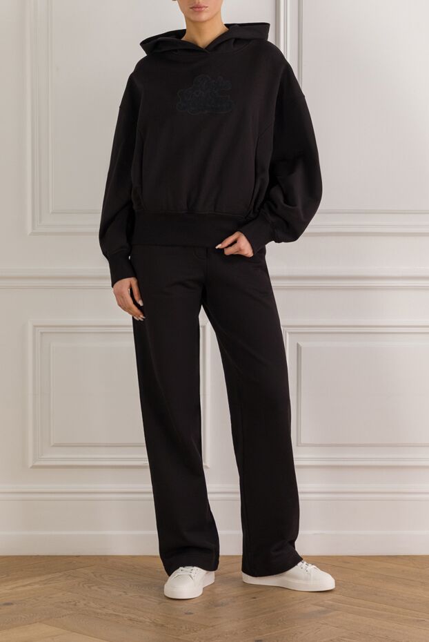 Women's black cotton hoodie with tonal logo - photo 2