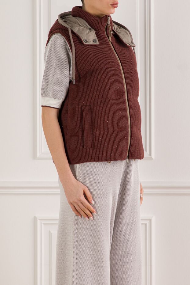 Brunello Cucinelli жилет с капюшоном из трикотажного полотна в рубчик с пайетками 192577 - фото 3
