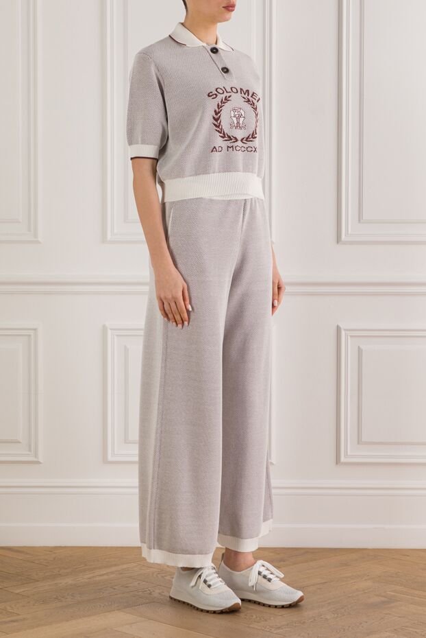 Brunello Cucinelli трикотажный костюм из рубашки-поло и широких брюк 192579 - фото 3