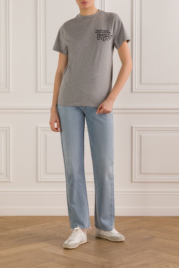 Loewe a gray, straight-cut t-shirt made of lightweight cotton with embroidered lettering. 192625 - photo 2