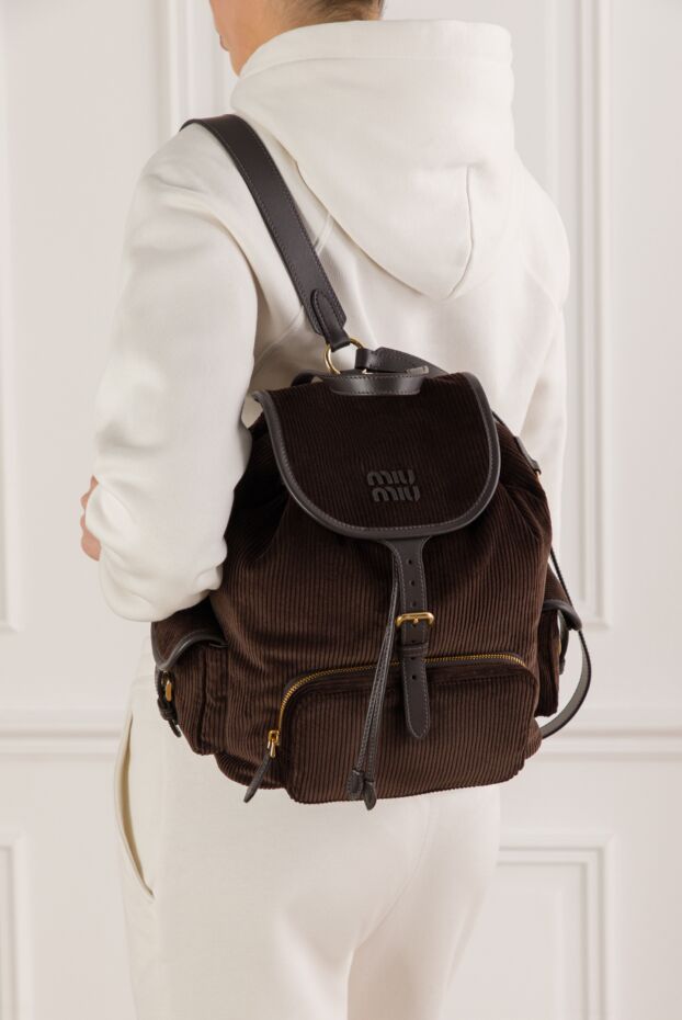Miu Miu brown corduroy backpack with a flap closure 192629 - photo 3