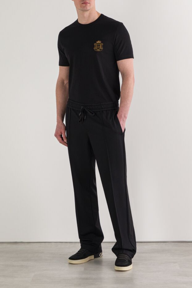 Dolce & Gabbana black men's cotton t-shirt with coat of arms embroidery 192659 - photo 2