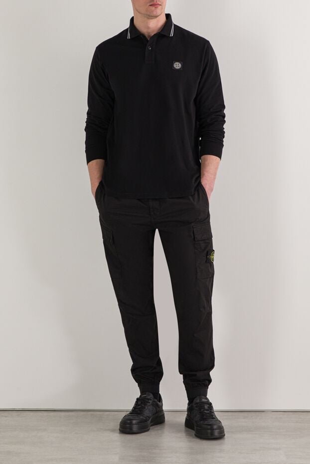 Stone Island black long sleeve polo shirt made of organic cotton pique 192695 - photo 2