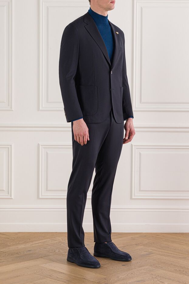 Tombolini men's single-breasted wool suit in deep navy blue 192734 - photo 3