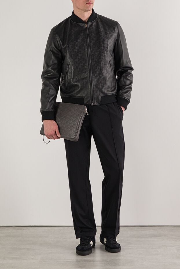 Gucci black gg embossed leather bomber jacket 192771 - photo 2