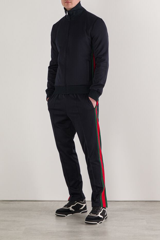 Dark blue technical jersey tracksuit with Web stripes - photo 2