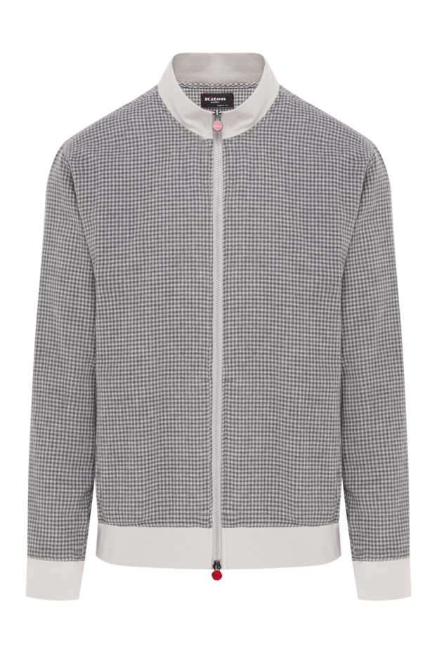 Kiton grey and white cotton bomber jacket with a small check pattern 192811 - photo 1