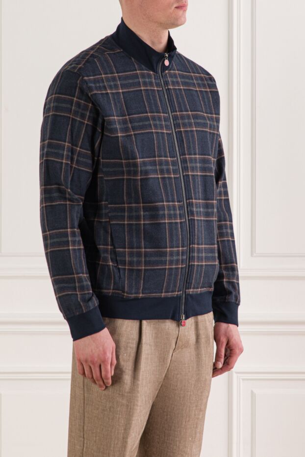 Kiton men's dark blue checked cotton bomber jacket 192812 - photo 3