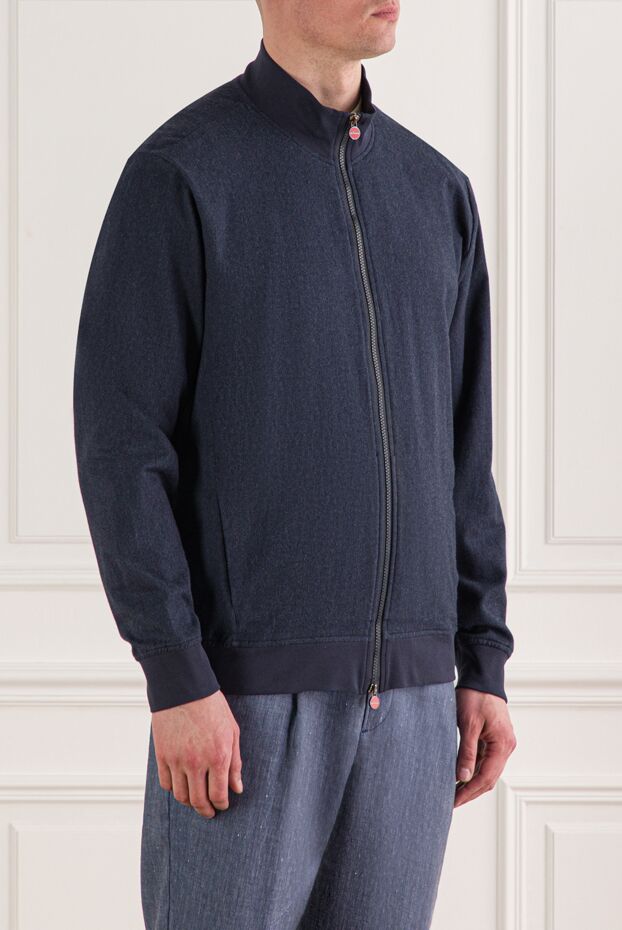 Kiton men's blue bomber jacket with a stand-up collar and cuffs 192813 - photo 3