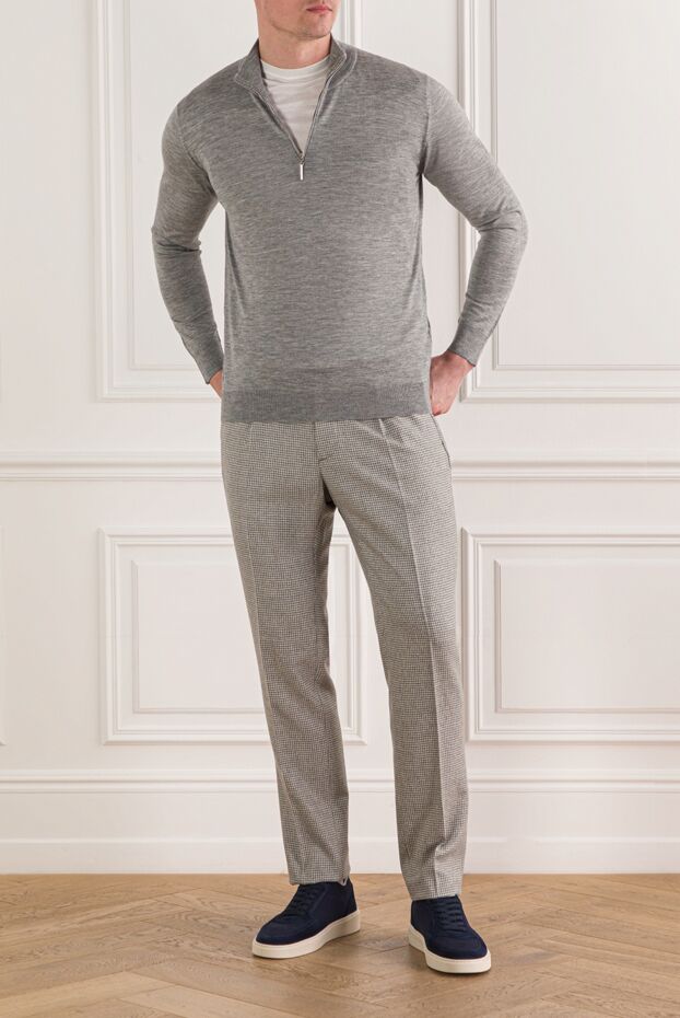 Berwich men's grey checked wool trousers with pleats 192839 - photo 2