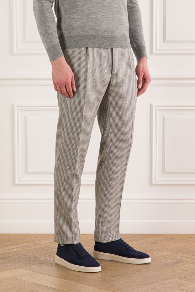 Berwich men's grey checked wool trousers with pleats 192839 - photo 3