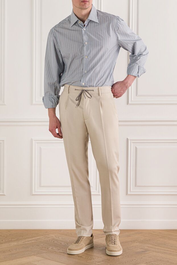 Berwich cream relaxed fit trousers with drawstring waistband and creases 192840 - photo 3