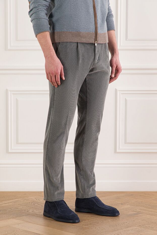 Berwich men's grey corduroy trousers with drawstring waistband and pleats 192847 - photo 3