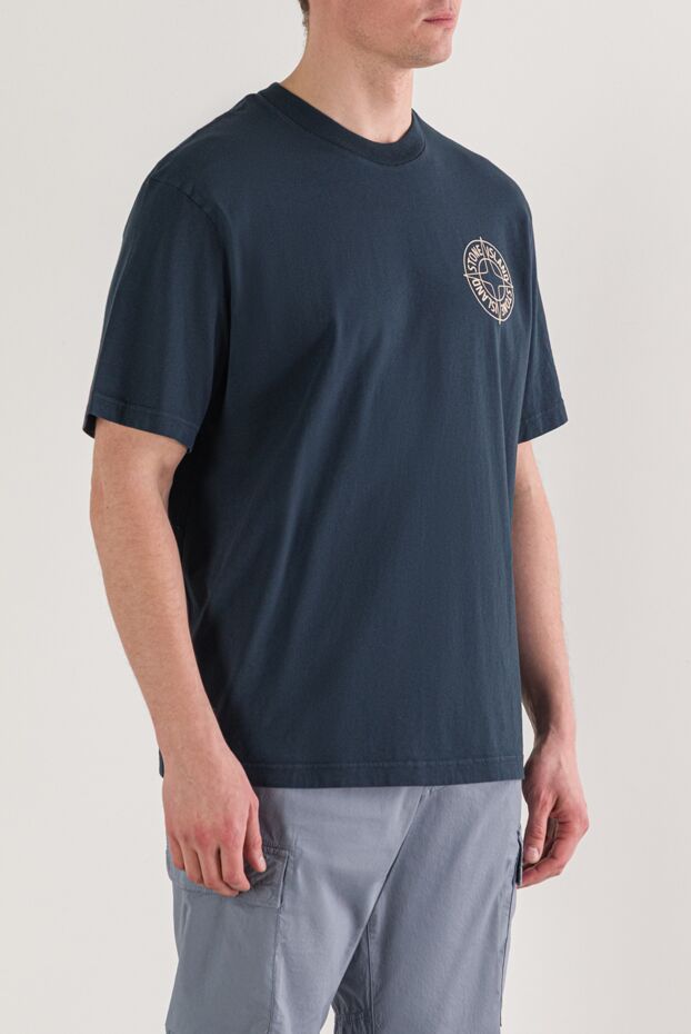 Stone Island blue regular fit t-shirt with outline compass print 192894 - photo 3
