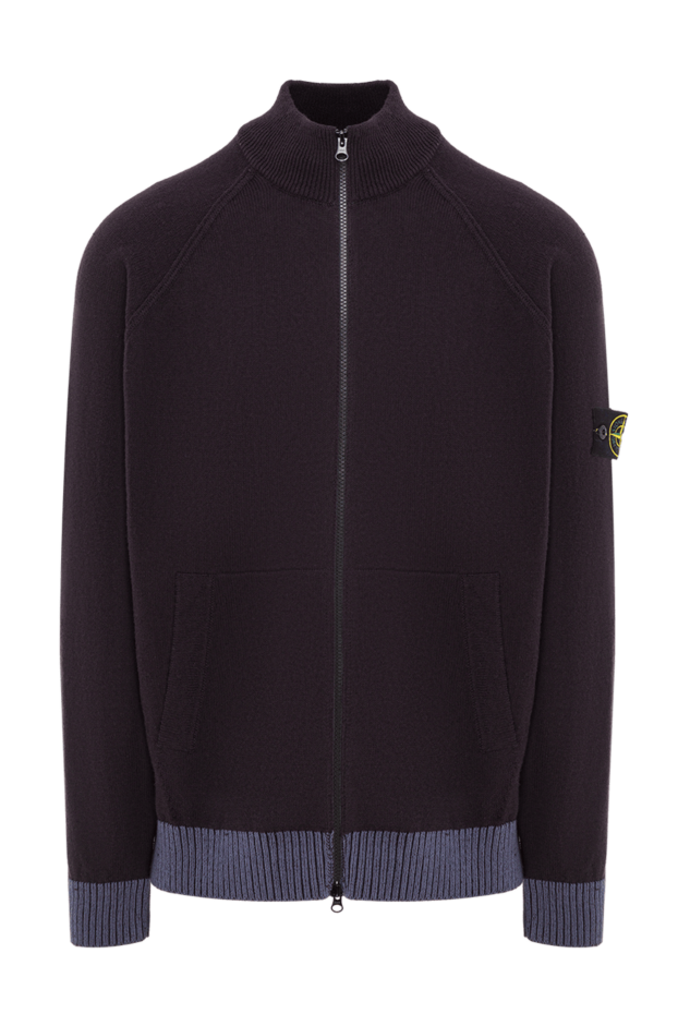 Stone Island blue cotton zip-up sweatshirt with logo patch 192908 - photo 1