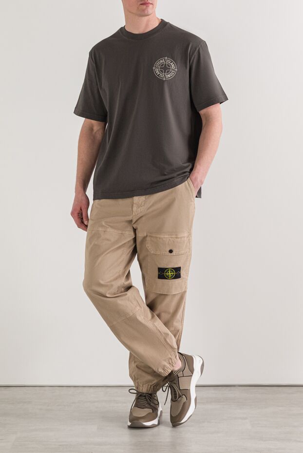 Stone Island beige organic cotton cargo pants with elastic cuffs 192912 - photo 3