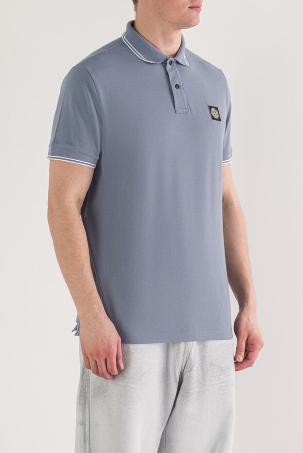 Stone Island blue cotton polo shirt with ribbed collar and contrast trim 192920 - photo 3