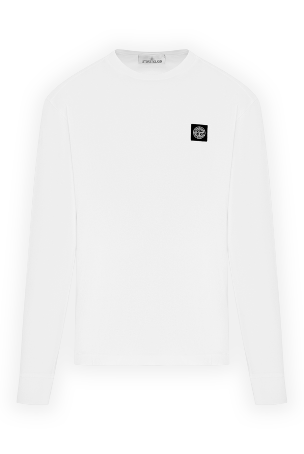 Fitted white cotton jersey sweatshirt with a \