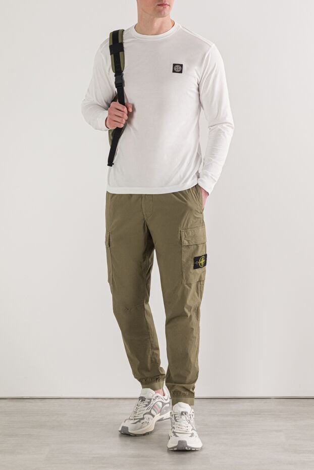 Fitted white cotton jersey sweatshirt with a \