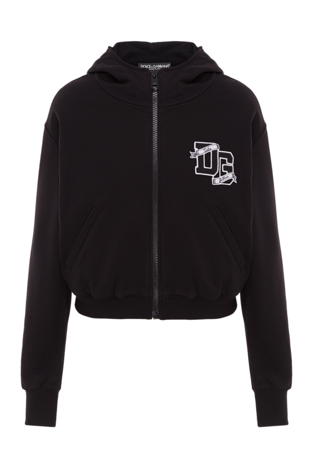 Black women's cotton hoodie with embroidered logo - photo 1