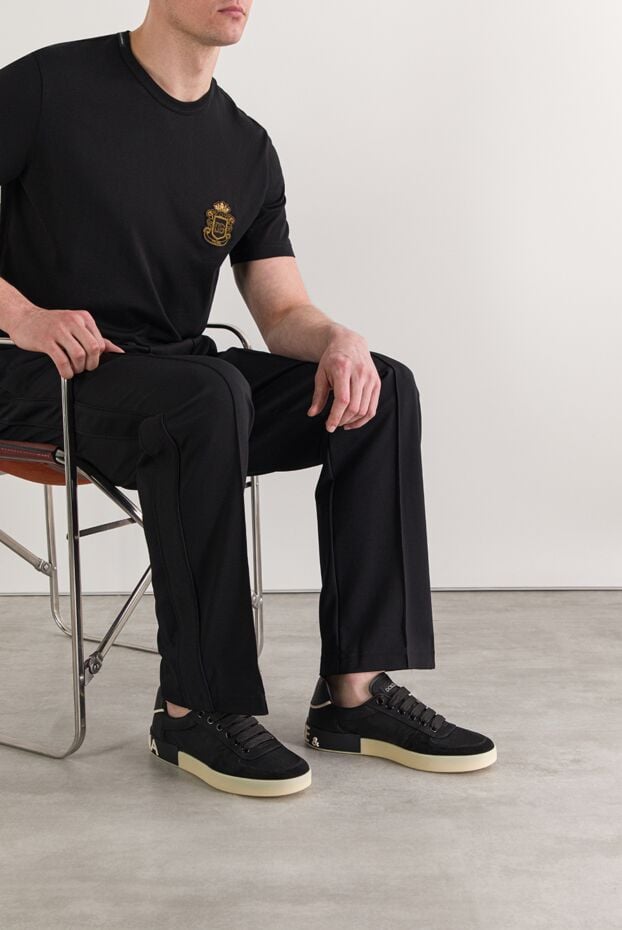 Dolce & Gabbana black portofino sneakers in nylon with calfskin overlays 192960 - photo 2