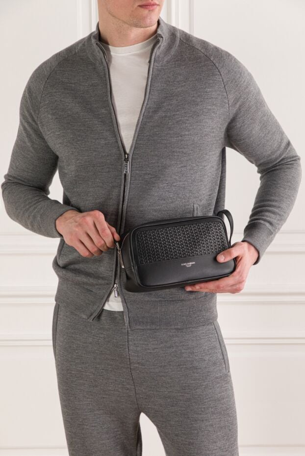 Men's Black Woven Calfskin Organizer Bag - photo 2