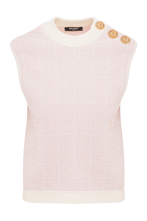 Balmain твидовый укороченный топ без рукавов розового цвета 193001 - фото 1