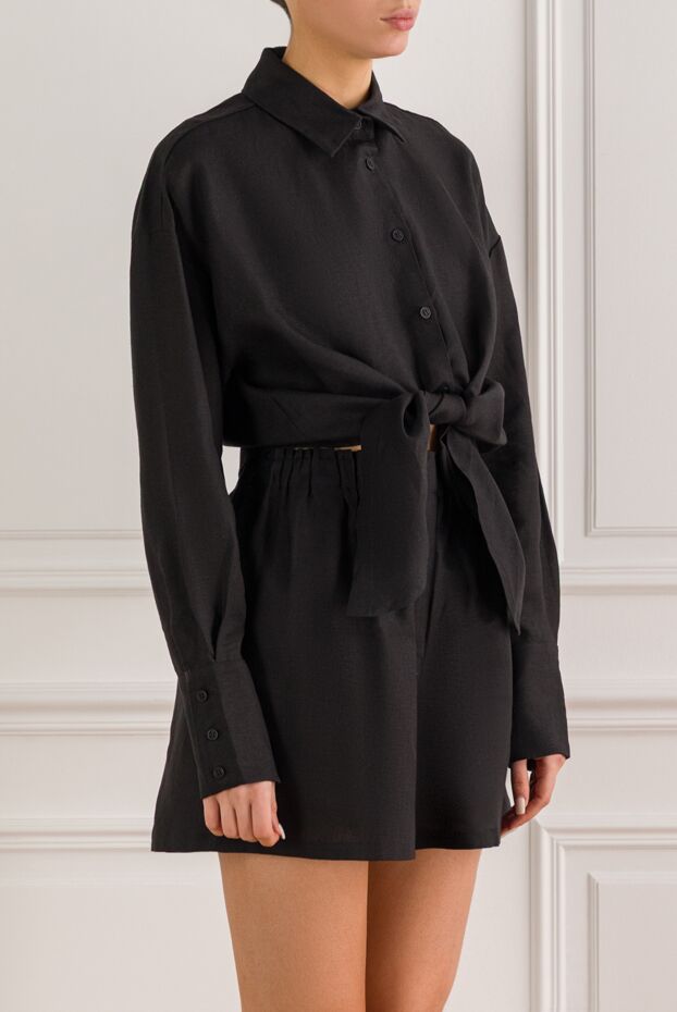 Moeva cropped black linen shirt with an accent tie waist 193033 - photo 3