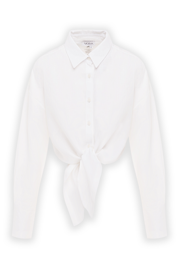 Moeva a cropped white linen shirt with an accent tie waist 193034 - photo 1