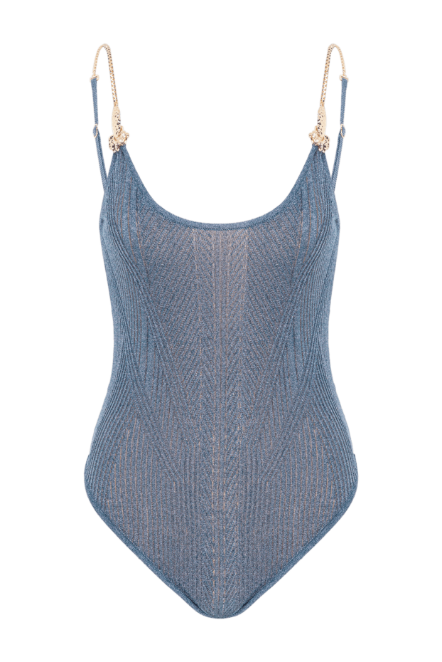 Moeva tropezia light blue knit boat neck swimsuit with gold chain straps 193039 - photo 1