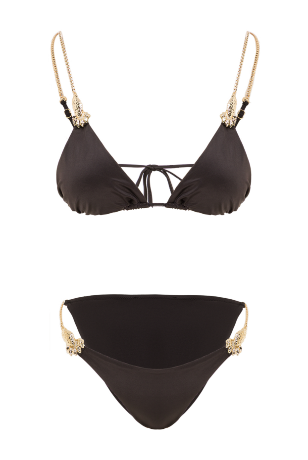 Moeva selena black satin two-piece swimsuit with gold chain straps 193045 - photo 1