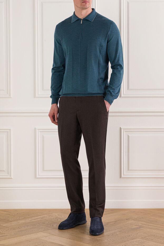 Svevo men's long sleeve knit polo shirt in turquoise blue 193055 - photo 2