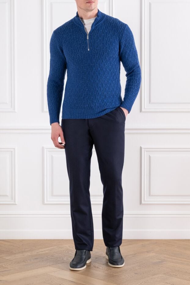 Svevo men's bright blue cashmere trouser with a textured weave 193065 - photo 1
