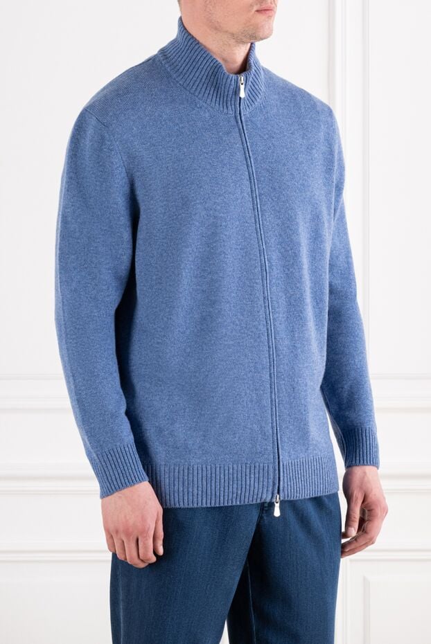 Gran Sasso light blue melange knitted cardigan made of pure cashmere with a zipper 193067 - photo 2