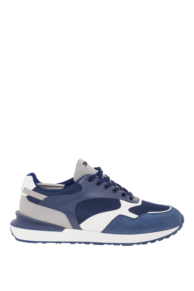 Zilli men's blue leather and suede combination sneakers 193092 - photo 1