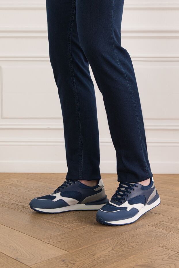 Zilli men's blue leather and suede combination sneakers 193092 - photo 2