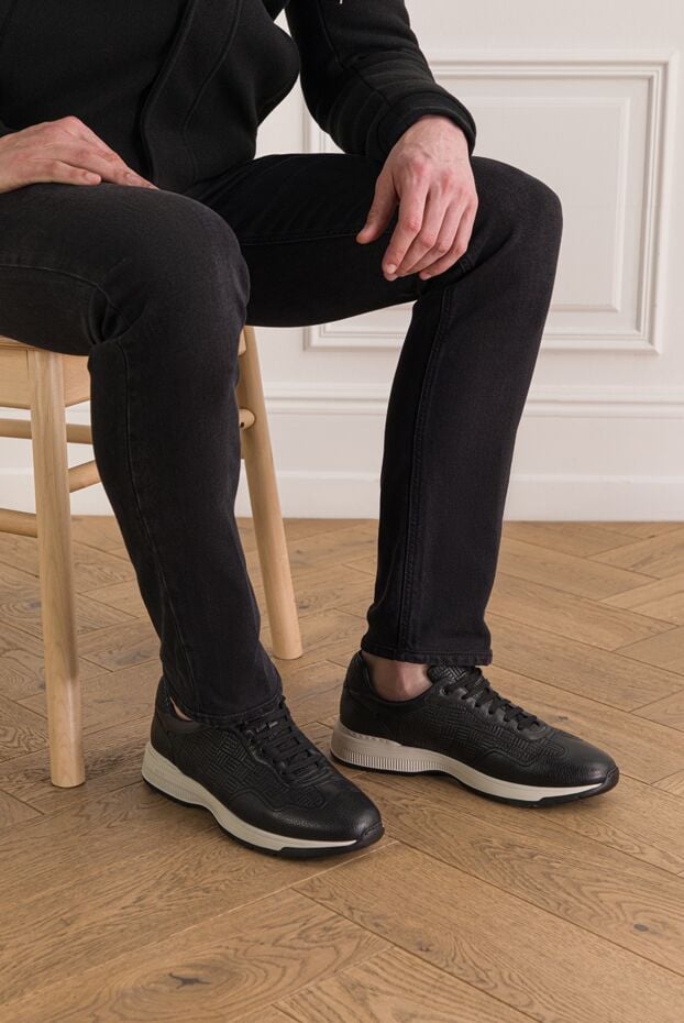 Zilli black leather sneakers with a quilted check pattern 193093 - photo 2